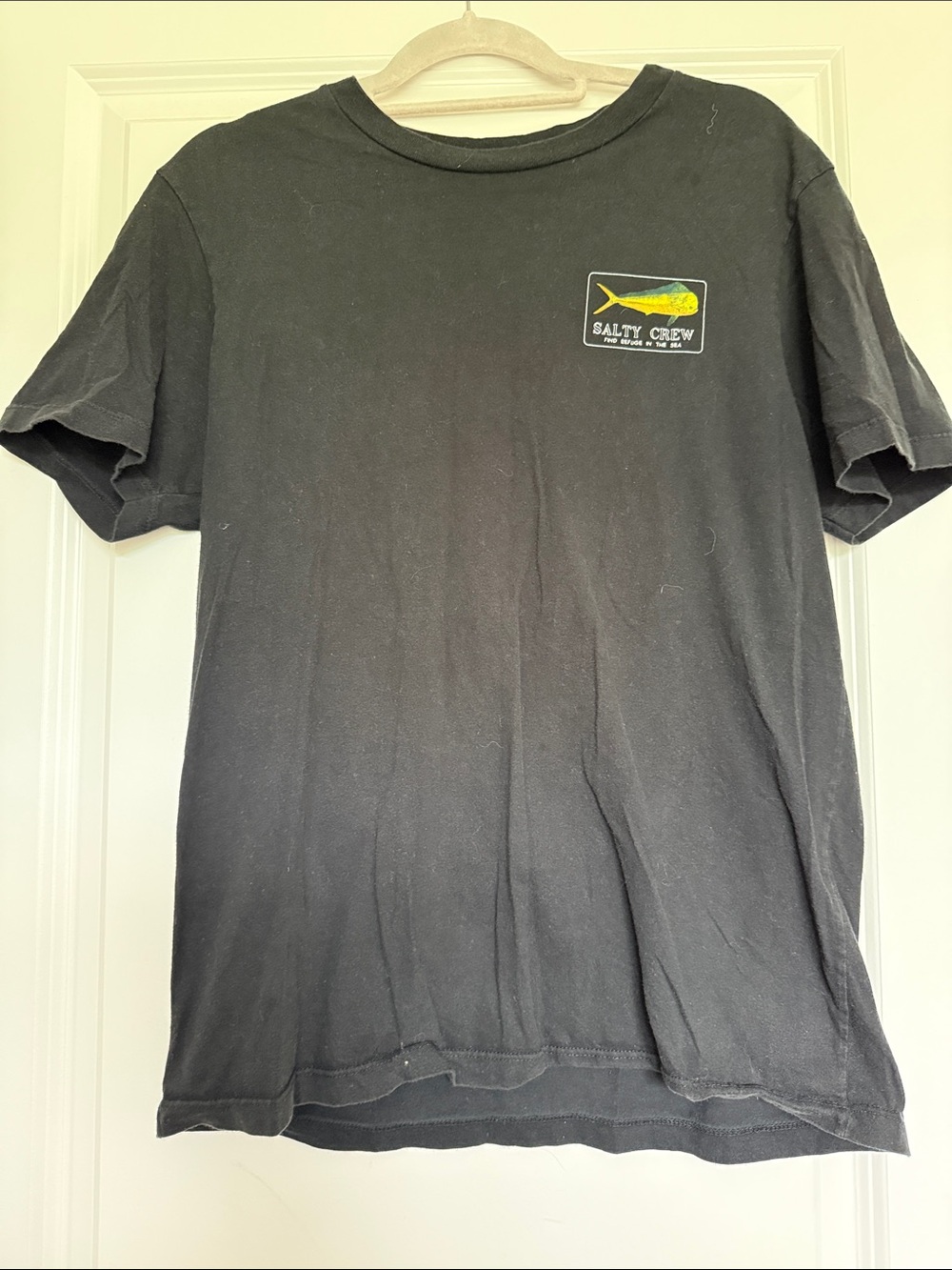 Salty Crew Black Short Sleeve Tee with Yellow Logo Patch